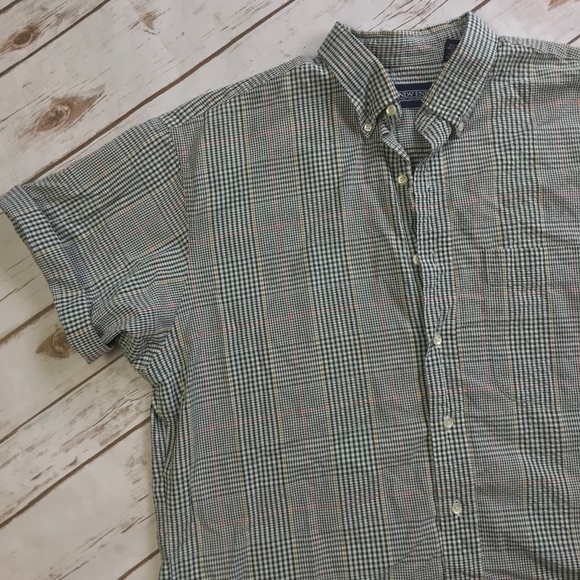 Lands' End Short Sleeve Green Plaid Seersucker - Picture 3 of 6